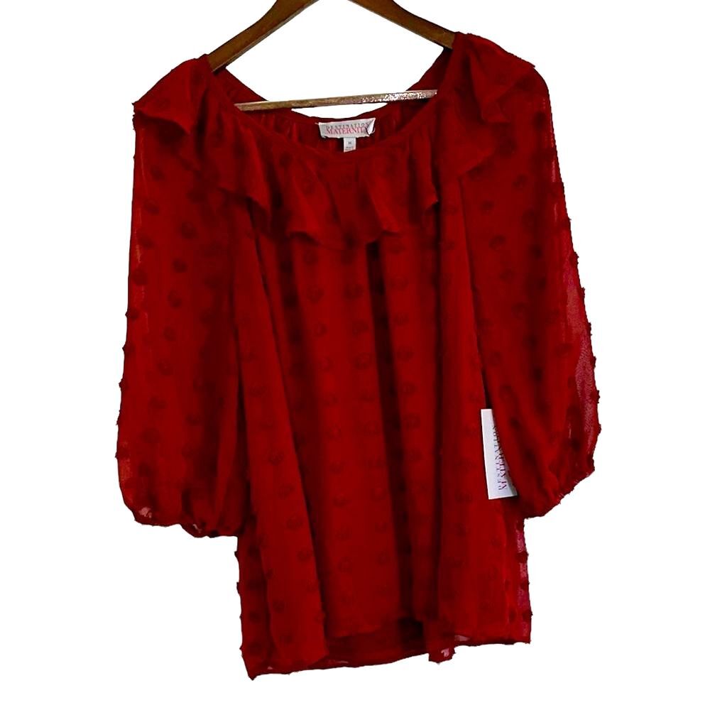 NWT Destination maternity red ruffled polkadot textured top women medium